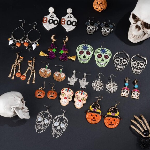 Halloween Earrings for Women | Skeleton | Skull | Ghost | Pumpkin | Spider web | - Picture 6 of 7
